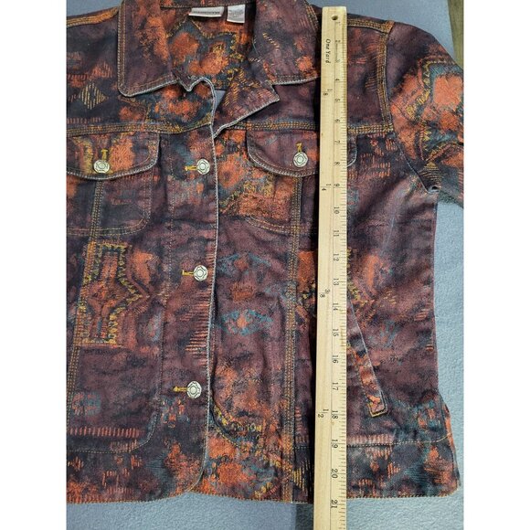 VTG Y2K Chico's SZ 1-US M Multicolor Acid Wash Denim Jacket Trucker Aztec - Picture 8 of 8